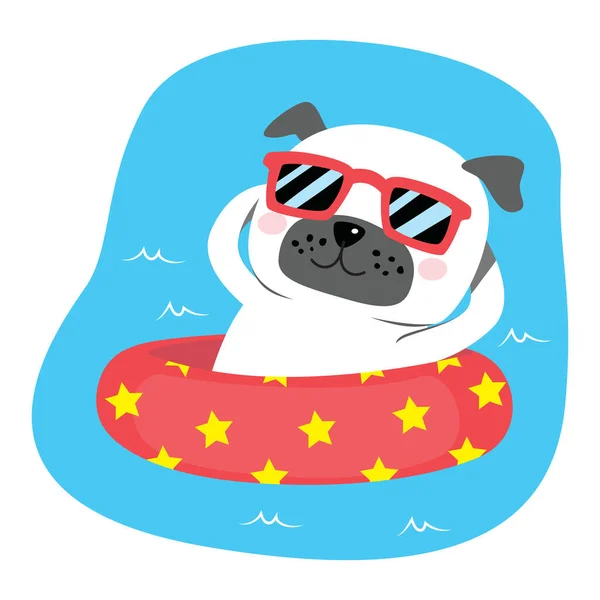 Lindo Perro Encantador Piscina Inflable Disfrutando Del Verano — Vector de stock