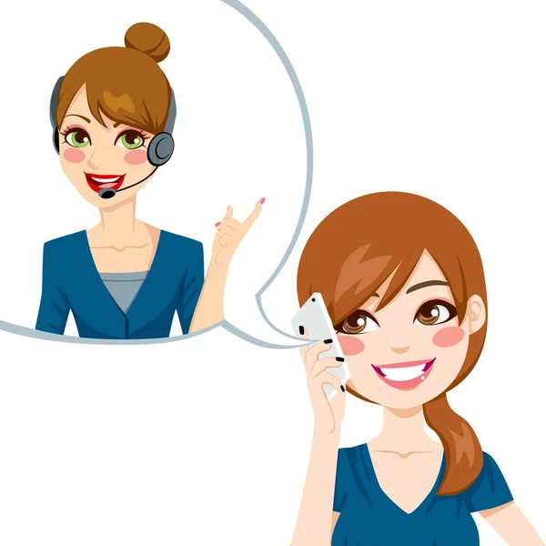 Tevreden Vrouw Glimlachen Het Hebben Van Een Mooi Telefoongesprek Ontvangen — Stockvector