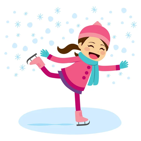 Petite Fille Mignonne Portant Des Vêtements Hiver Chauds Patinage Sur — Image vectorielle