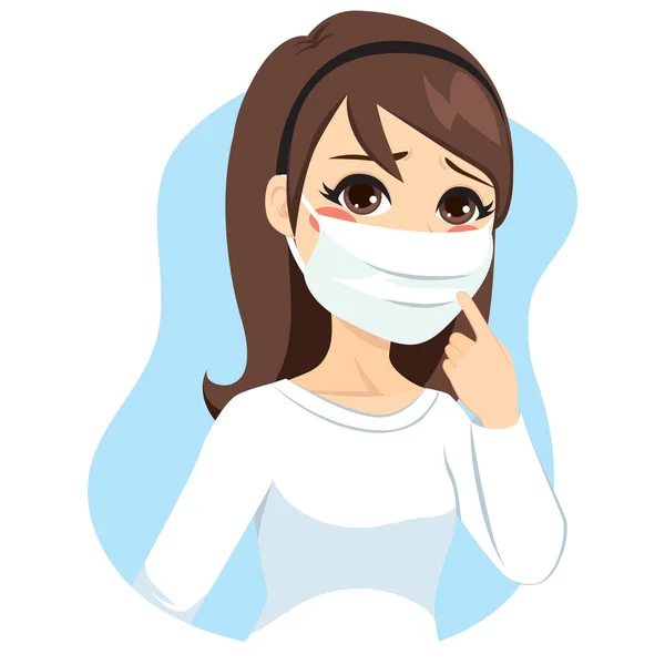 Wanita Muda Mengenakan Masker Medis Wajah Untuk Mencegah Flu - Stok Vektor