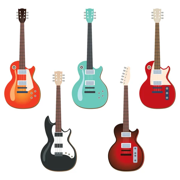 Colección Ilustración Conjunto Guitarra Rock Diferentes Colores — Vector de stock
