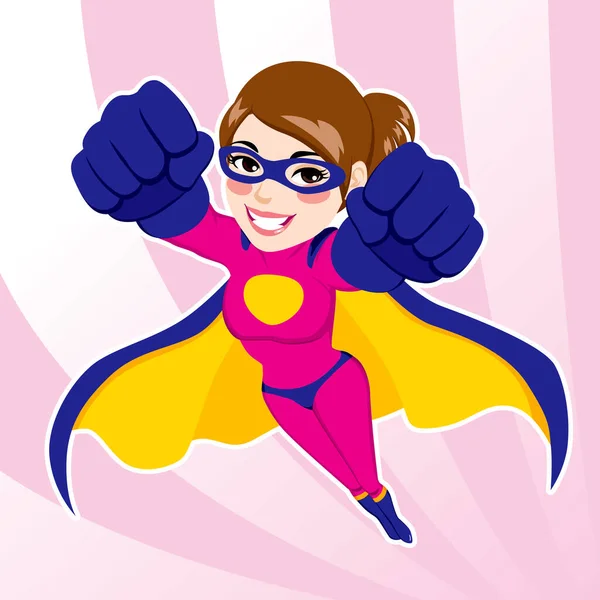 Illustration Sexy Beautiful Fit Woman Superhero Costume Flying — Stock Vector