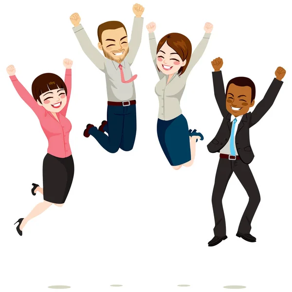 Happy Business Workers Jumping Celebrating Success Achievement — Stock Vector