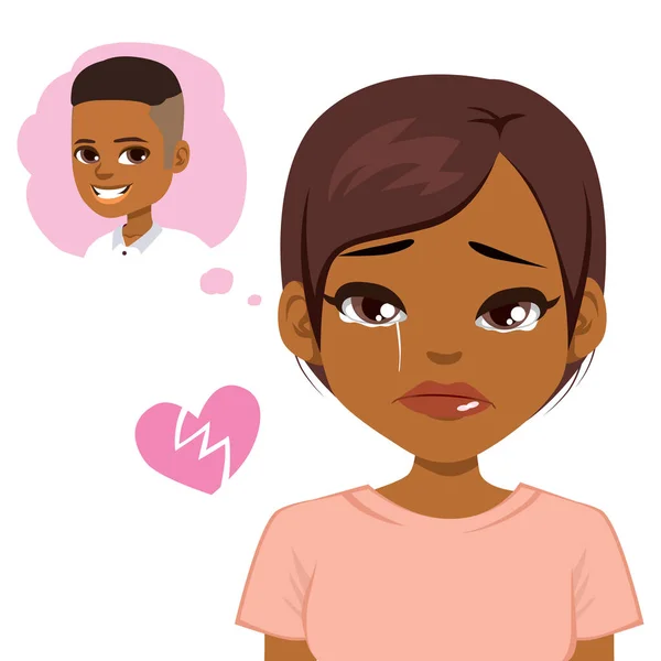 Λυπηρό Απορριφθέν Μαύρο Έφηβο Κορίτσι Ραγισμένη Καρδιά Σκέφτεται Αγόρι Που — Διανυσματικό Αρχείο
