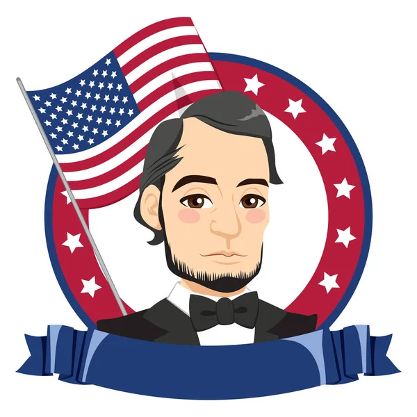Abraham Lincoln Portrait President Day Celebration North American Usa Flag — Stock Vector