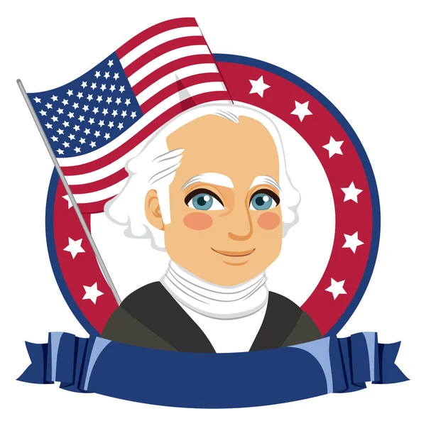 George Washington Porträt Zum Tag Des Präsidenten Mit Nordamerikanischer Flagge — Stockvektor