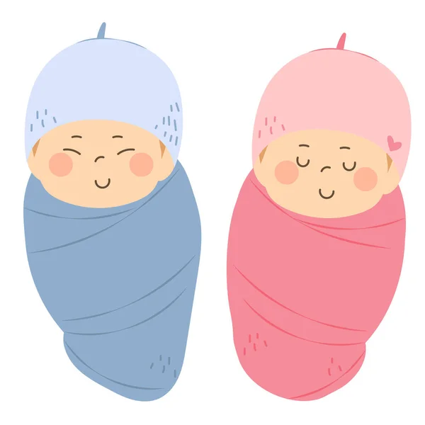 Niedliches Baby Mädchen Und Junge Neugeborenes Schlafend Auf Warmen Rosa — Stockvektor