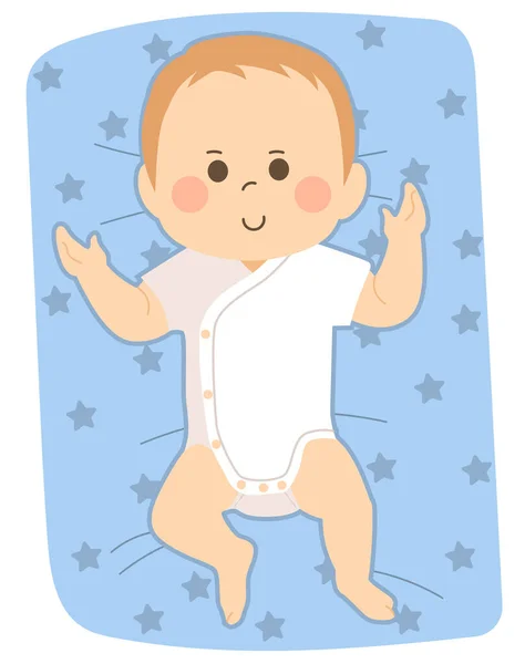 Lindo Bebé Recién Nacido Con Cuerpo Blanco Mameluco Tumbado Manta — Archivo Imágenes Vectoriales