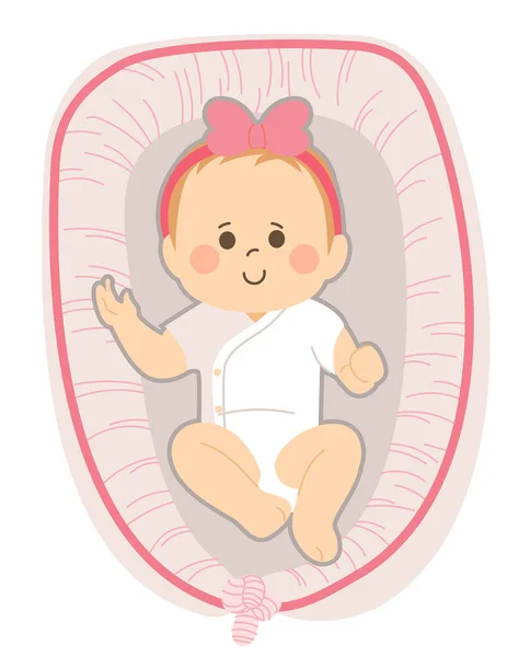 可愛いです幸せな赤ちゃん女の子嘘上のピンクネストのために共睡眠 — ストックベクタ