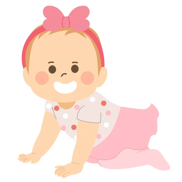 Schattig Baby Meisje Met Roze Outfit Kruipen Vloer — Stockvector