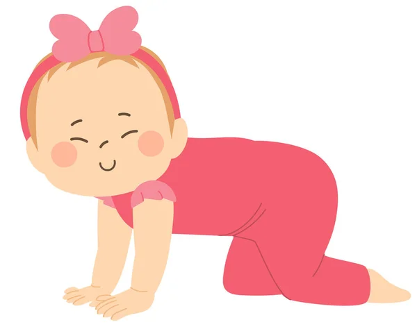 Cute Little Joyful Baby Girl Crawling Developing Motor Skills — Stock Vector