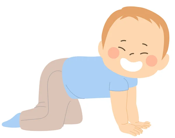 Cute Little Baby Boy Exercising Motor Skills Crawling Happy — Stock Vector