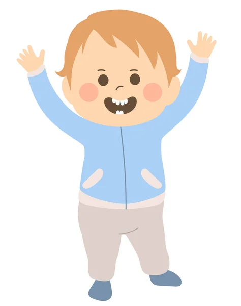 Cute Szczęśliwy Chłopiec Pierwsze Kroki Spaceru Ramionami Górę — Wektor stockowy
