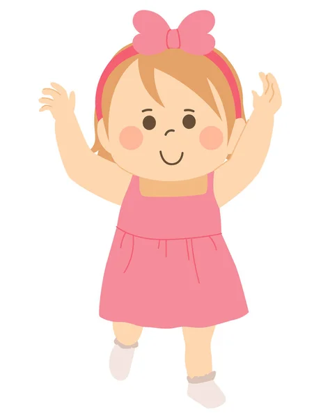 Cute Happy Baby Girl Walking First Time Arms — Stock Vector