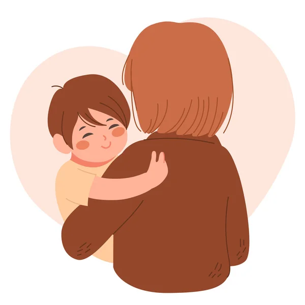 Illustration Happy Little Boy Hugging Mother Showing Love — Stock Vector