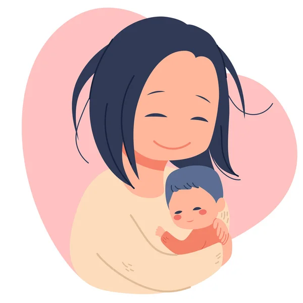 Illustration Lovely Mother Holding Newborn Baby Care — Stock Vector