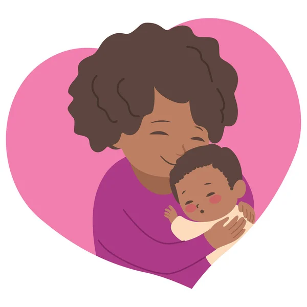 Mignonne Maman Africaine Étreignant Petit Bébé Nouveau Dormir — Image vectorielle