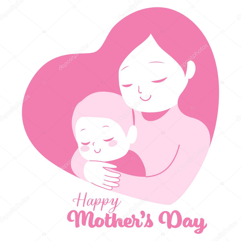 Pink vector illustration heart shape logo with Happy Mother's Day text