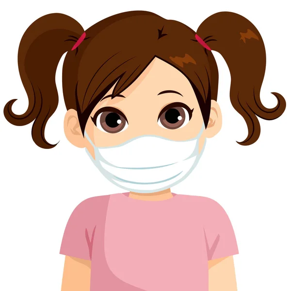 Gadis Kecil Yang Cantik Mengenakan Masker Medis Terlindungi Dari Virus - Stok Vektor
