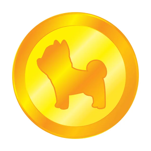 犬の金のコインアイコンシンボルデジタル暗号通貨 — ストックベクタ
