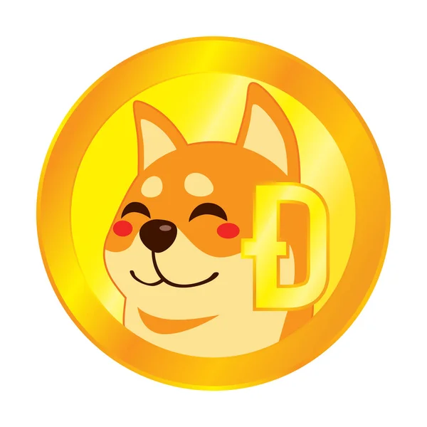 Cute Shiba Inu Cão Criptomoeda Moeda Ouro — Vetor de Stock