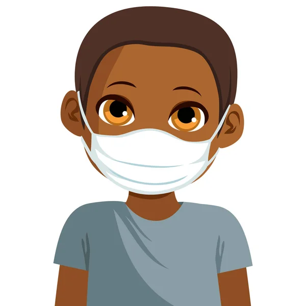 可爱的非洲裔美国小男孩 戴着医用面罩 保护自己不受病毒感染 — 图库矢量图片