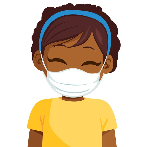 Schattig Zwart Afro Amerikaans Klein Meisje Met Medisch Gezichtsmasker Beschermen — Stockvector