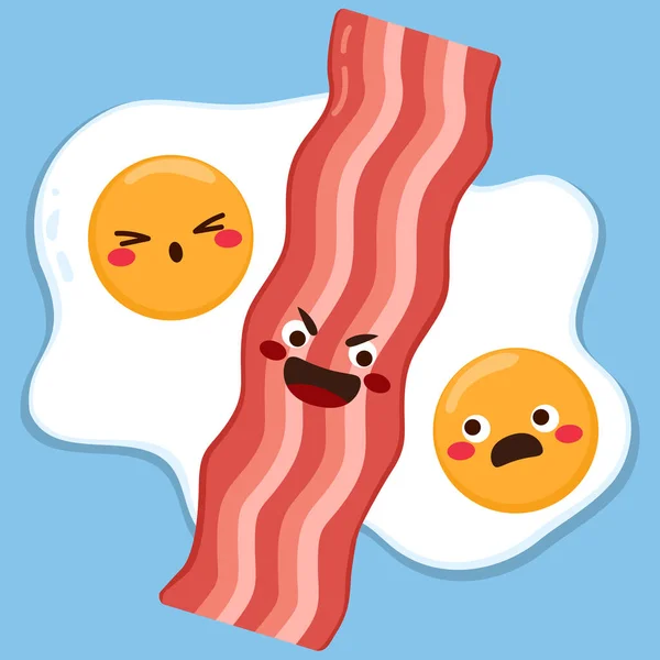 Joli Couple Œufs Avec Expression Triste Tranche Bacon Milieu Les — Image vectorielle