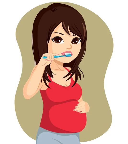 Kobieta Ciąży Myje Zęby Koncepcja Higieny Ciąży — Wektor stockowy