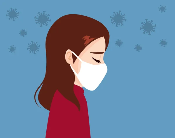 Mujer Joven Deprimida Con Cubierta Máscara Facial Médica Concepto Pandémico — Vector de stock