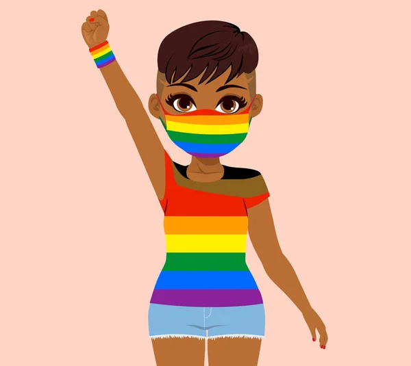 Beautiful Young Black African American Woman Lgbt Rainbow Flag Shirt — Stockový vektor