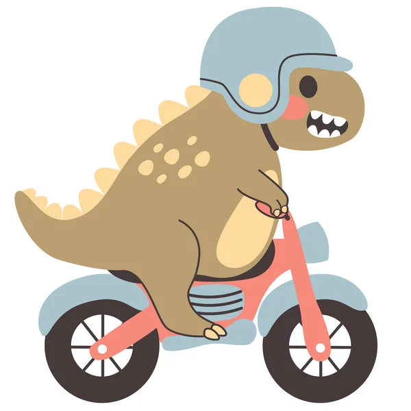 Söt Rex Dinosaurie Ridning Motorcykel Med Hjälm — Stock vektor