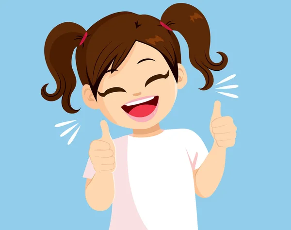 Hermosa Niña Positiva Riendo Feliz Mostrando Los Pulgares Hacia Arriba — Vector de stock