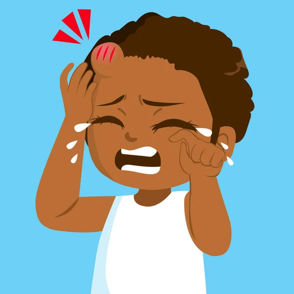 Θλιβερό Μαύρο Κοριτσάκι Που Κλαίει Από Πόνο Μελανιά Στο Μέτωπο — Διανυσματικό Αρχείο