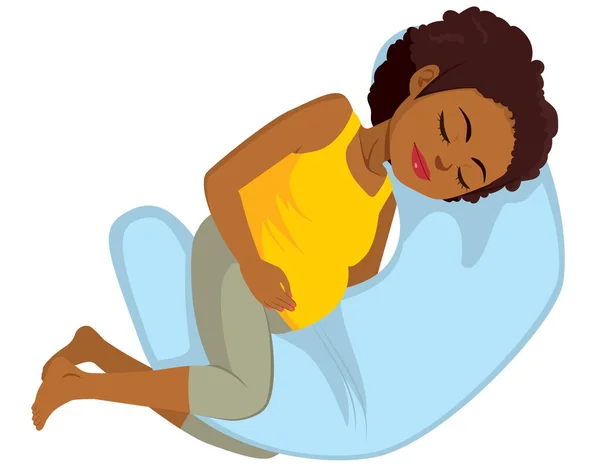 Mujer Embarazada Negra Durmiendo Sobre Almohada Cómoda Aislada Sobre Fondo — Archivo Imágenes Vectoriales