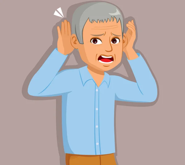 Deaf Senior Man Putting Hands Ears Trying Listen — Image vectorielle