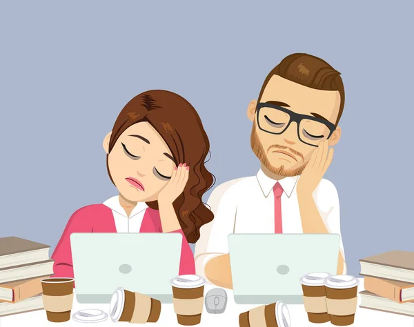 Two Business People Resting Head Hand Tired Working Office Lots — Image vectorielle