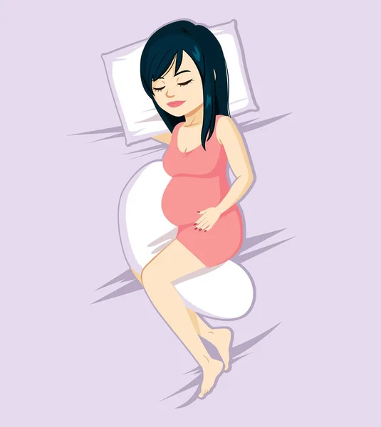 Jovem Mulher Grávida Asiática Dormindo Cama Com Travesseiro Entre Pernas —  Vetores de Stock