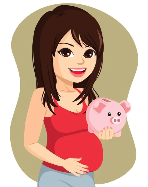 漂亮的年轻孕妇抱着储蓄罐的概念为婴儿存钱 — 图库矢量图片