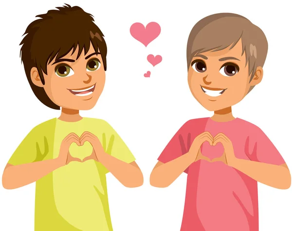 Happy Male Teenagers Making Love Gesture Joining Hands Heart Shape — Stock Vector