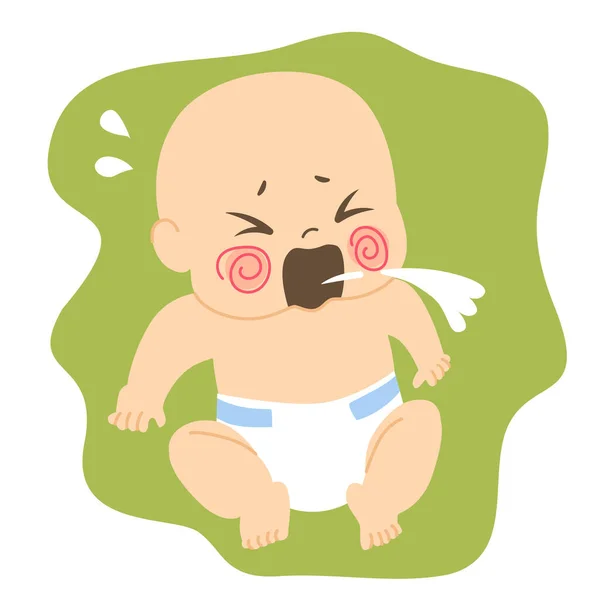 可爱的小宝宝在吃东西或喝母乳时反胃 — 图库矢量图片