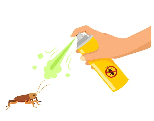 Hand Spraying Insecticide Dizzy Cockroach Isolated White Background — Stock Vector