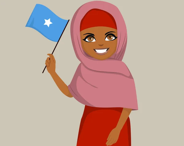 Černá Africká Somálská Žena Držící Mávající Somálskou Vlajkou — Stockový vektor