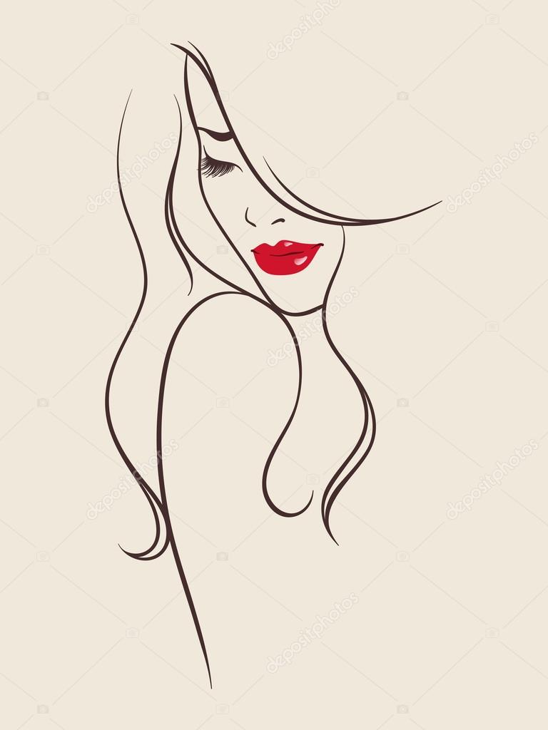 Beauty salon design. Portrait of pretty young woman vector illustration