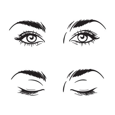 Isolated black and white beautiful female eyes set vector illustration clipart