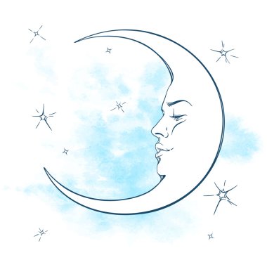 Mavi Hilal ay ve yıldız illüstrasyon vektör