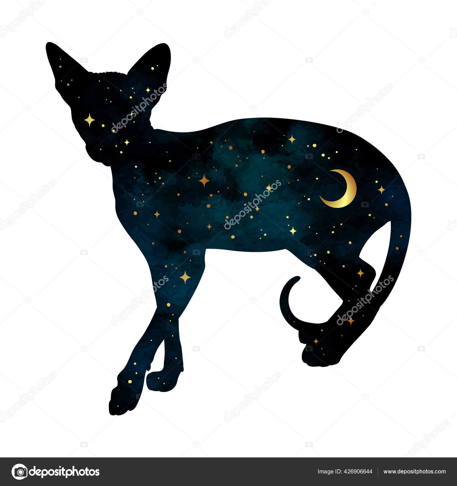 Silhouette Cat Crescent Moon Stars Isolated Sticker Print Tattoo Design  Stock Vector Image by ©Croisy #426906644