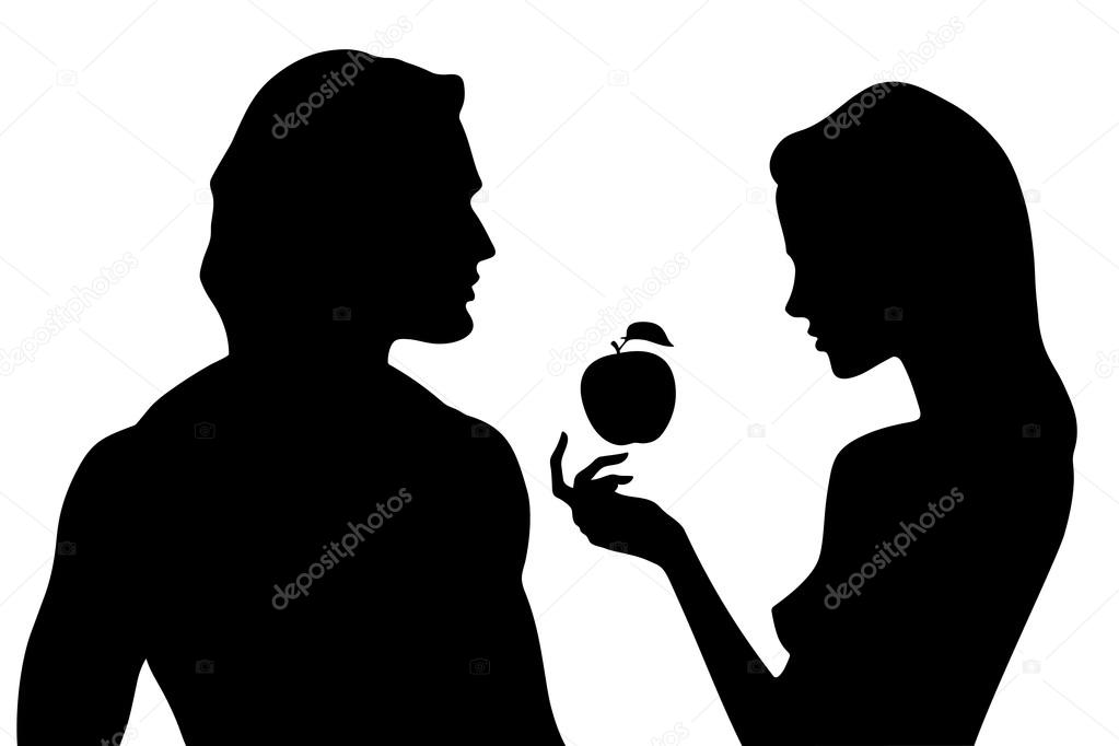 Vector silhouette of beautiful man and woman in profile