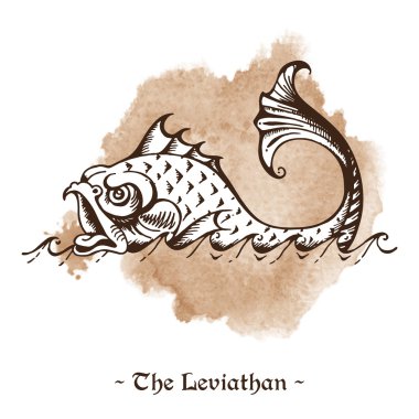 The Leviathan. Legendary sea monster giant whale vector clipart
