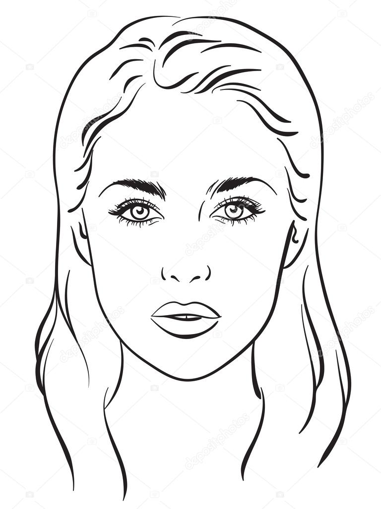 Beautiful woman portrait. Face chart. Vector illustration.